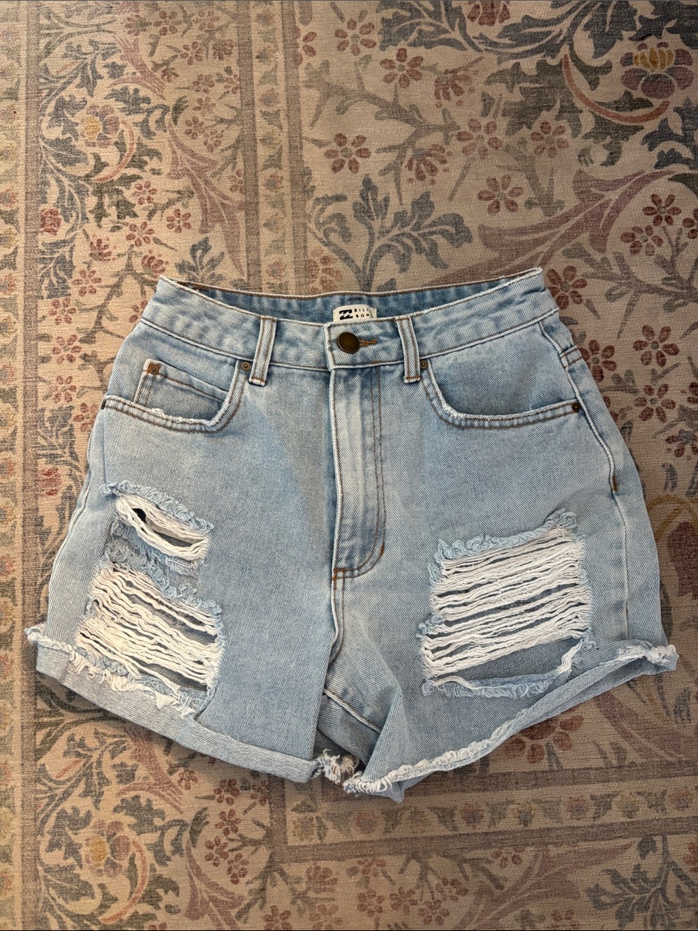 Billabong Light Blue Ripped High-Rise Denim Shorts